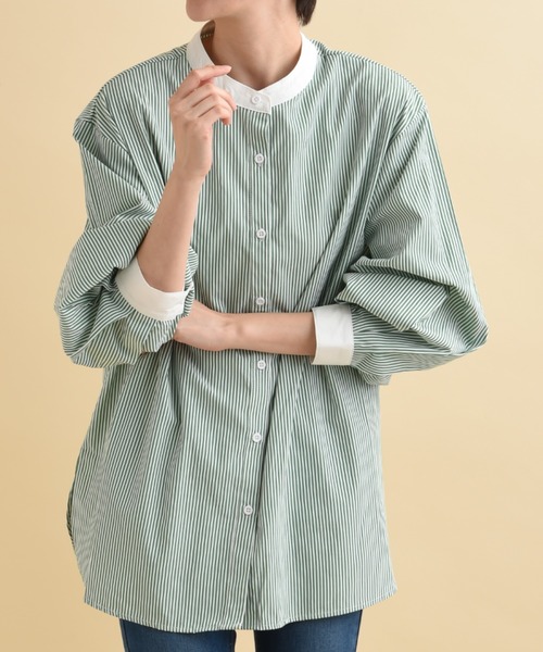 actuel（アクチュエル）の「ＴＣブロードクレリックシャツ（シャツ/ブラウス・レディース・グリーン/ネイビー・FREE）」の4枚目の写真