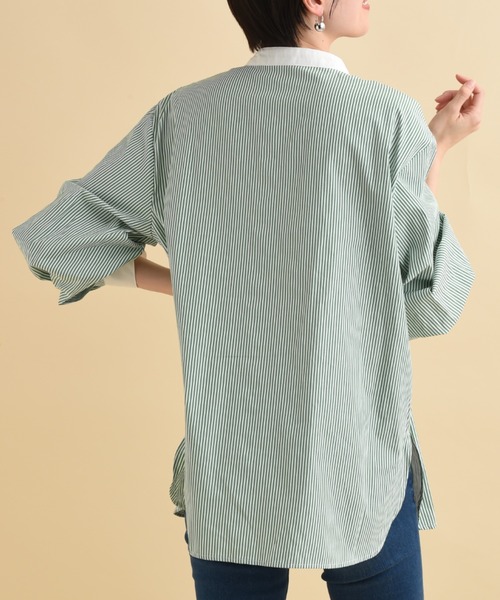 actuel（アクチュエル）の「ＴＣブロードクレリックシャツ（シャツ/ブラウス・レディース・グリーン/ネイビー・FREE）」の6枚目の写真