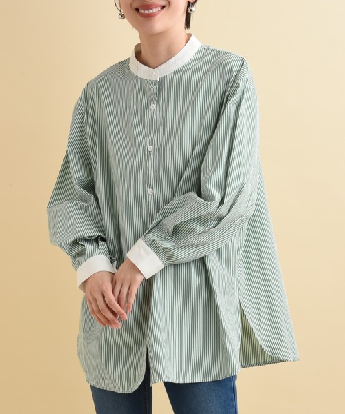 actuel（アクチュエル）の「ＴＣブロードクレリックシャツ（シャツ/ブラウス・レディース・グリーン/ネイビー・FREE）」の7枚目の写真