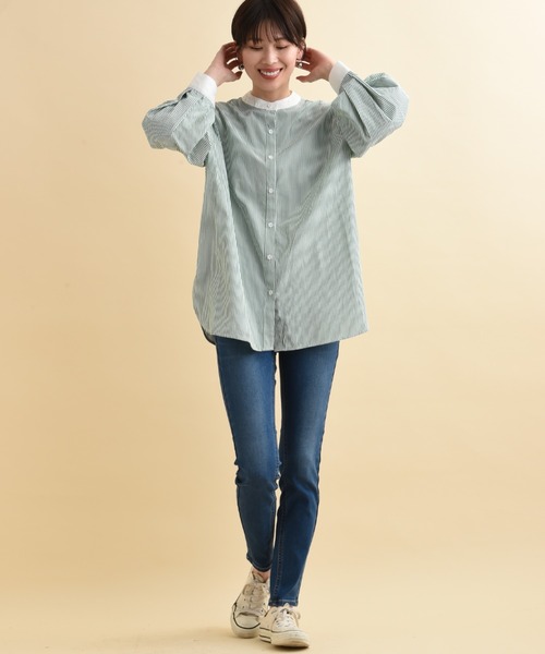 actuel（アクチュエル）の「ＴＣブロードクレリックシャツ（シャツ/ブラウス・レディース・グリーン/ネイビー・FREE）」の8枚目の写真