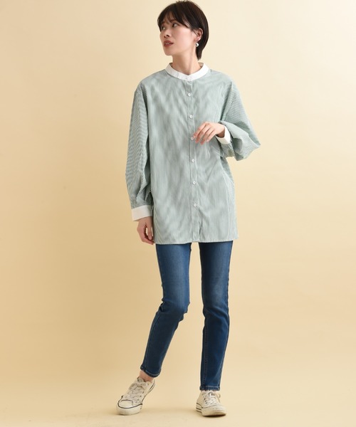 actuel（アクチュエル）の「ＴＣブロードクレリックシャツ（シャツ/ブラウス・レディース・グリーン/ネイビー・FREE）」の14枚目の写真