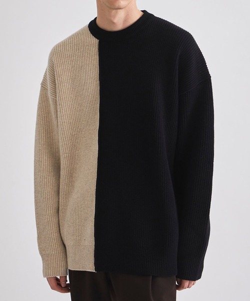 UNITED TOKYO(ユナイテッドトウキョウ)の「CASHMERE WOOL BICOLOR KNIT(ニット/セーター・メンズ・ブラウン/ダークグレー/キナリ・1/2/3)」の2枚目の写真