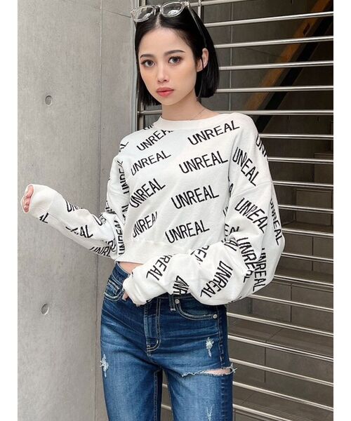 GYDA（ジェイダ）の「UNREAL PATTERN ニットトップス（ニット/セーター・レディース・ブラック/パープル/オフホワイト・FREE）」の5枚目の写真