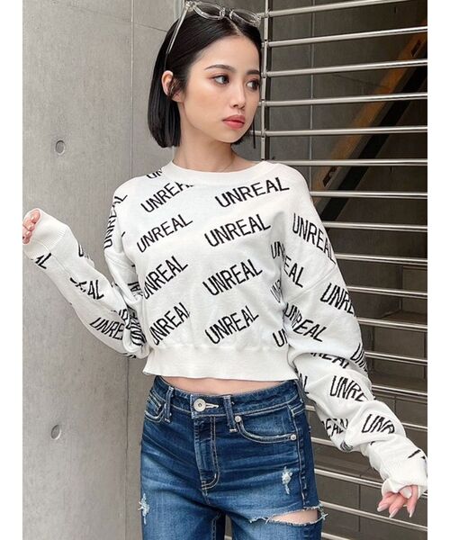 GYDA（ジェイダ）の「UNREAL PATTERN ニットトップス（ニット/セーター・レディース・ブラック/パープル/オフホワイト・FREE）」の6枚目の写真