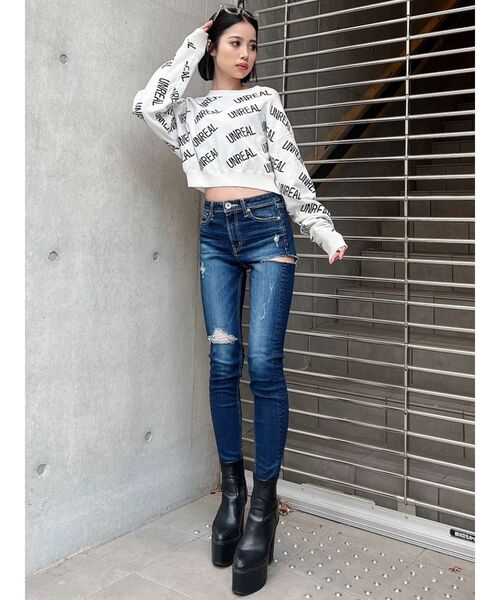 GYDA（ジェイダ）の「UNREAL PATTERN ニットトップス（ニット/セーター・レディース・ブラック/パープル/オフホワイト・FREE）」の9枚目の写真