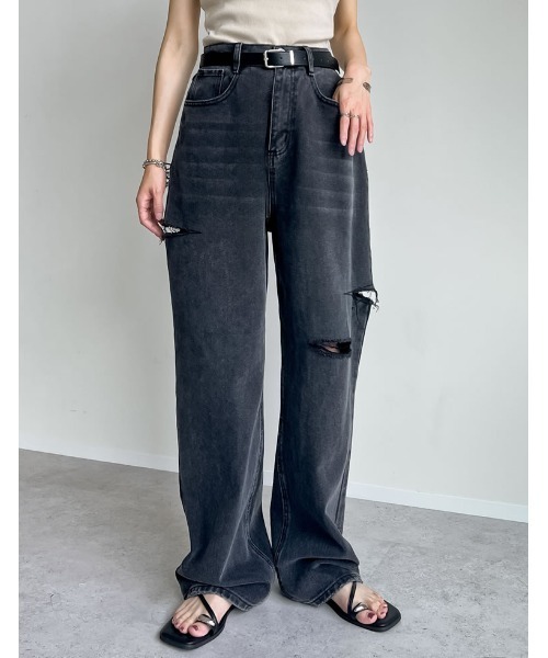 UN3D. サイドスリット ストレートパンツ ブルー AZUL BY MOUSSY | T/Fクリーンクールサイドスリットパンツ