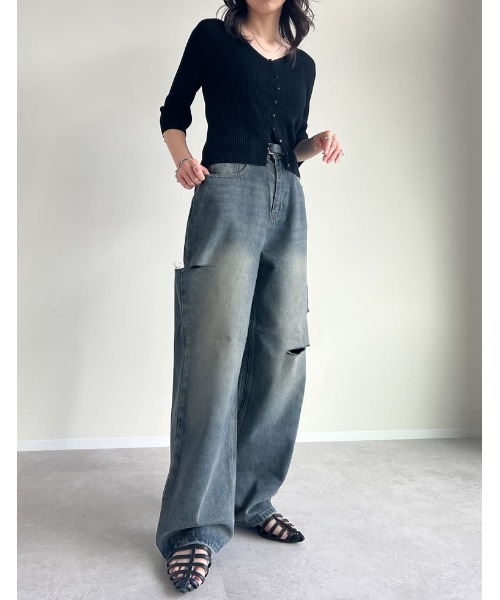 新品　UNUSED スリットデニムパンツ Re:EDIT デニム レディース パンツ デニムパンツ ジーンズ
