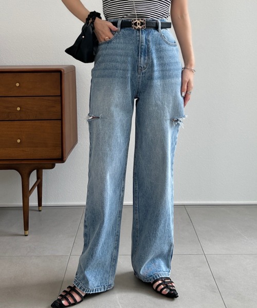 Re:EDIT（リエディ）の「[販売枚数3.2万枚突破][お気に入り登録数2.9万][低身長/高身長サイズ有]サイドスリットワイドストレートコットンデニムパンツ（デニムパンツ・レディース・ホワイト/ブルー/ネイビー/ブラック/ライトブルー/グレー/ブルー系その他/ブラック系その他/ブルー系/ブルー系その他2・SHORT/SMALL/MEDIUM/TALL/LARGE/S-Long）」の11枚目の写真