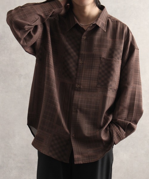 welise（ウェライズ）の「【welise/ウェライズ】【ヘビーウェイト】リッチドレープスムース 総柄 ワイドスリーブ長袖オーバーサイズシャツ/柄シャツ 花柄（シャツ/ブラウス・メンズ・ホワイト系その他/ブラック系その他/ブラック×レッド/ブラック系その他2/ブラウン系その他/ブラウン系その他2/ブラウン系その他3/グレー系その他/グレー系その他2/ブラック系その他4/ブラック系その他5/ブラック系その他3/ホワイト×グレー/ブラウン系その他4/チャコールグレー/ホワイト系その他2/ブラック系その他6/ブラック系その他7/ブラック×ブルー/ブラウン系その他5/ブラウン系その他6/ダークネイビー/ダークベージュ/ブラックミックス/ブラウン系その他7・S/L/M）」の17枚目の写真