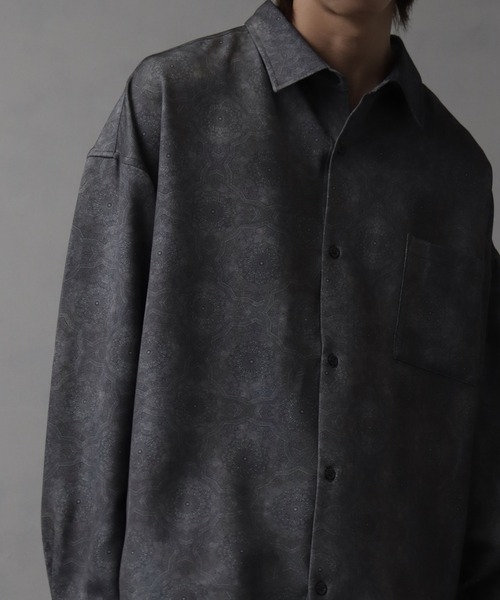 【welise/ウェライズ】【ヘビーウェイト】リッチドレープスムース 総柄 ワイドスリーブ長袖オーバーサイズシャツ/柄シャツ 花柄（シャツ/ブラウス）｜welise（ウェライズ） 6,600円