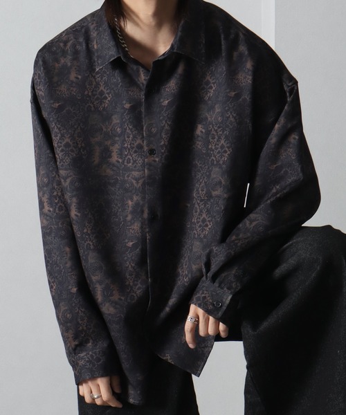 welise（ウェライズ）の「【welise/ウェライズ】【ヘビーウェイト】リッチドレープスムース 総柄 ワイドスリーブ長袖オーバーサイズシャツ/柄シャツ 花柄（シャツ/ブラウス・メンズ・ホワイト系その他/ブラック系その他/ブラック×レッド/ブラック系その他2/ブラウン系その他/ブラウン系その他2/ブラウン系その他3/グレー系その他/グレー系その他2/ブラック系その他4/ブラック系その他5/ブラック系その他3/ホワイト×グレー/ブラウン系その他4/チャコールグレー/ホワイト系その他2/ブラック系その他6/ブラック系その他7/ブラック×ブルー/ブラウン系その他5/ブラウン系その他6/ダークネイビー/ダークベージュ/ブラックミックス/ブラウン系その他7・S/L/M）」の21枚目の写真