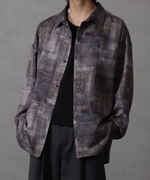 【welise/ウェライズ】【ヘビーウェイト】リッチドレープスムース 総柄 ワイドスリーブ長袖オーバーサイズシャツ/柄シャツ 花柄