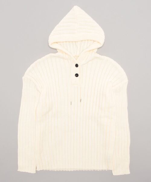 ホワイト フード付き セーター aimoha（アイモハ）の「フード付き 縦縞 カジュアル オーバーサイズ