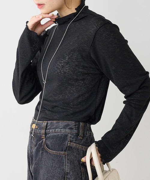 PUAL CE CIN（ピュアルセシン）の「シアーメロープルオーバー（Tシャツ/カットソー・レディース・ブルー/オフホワイト/ブラック・FREE）」の3枚目の写真