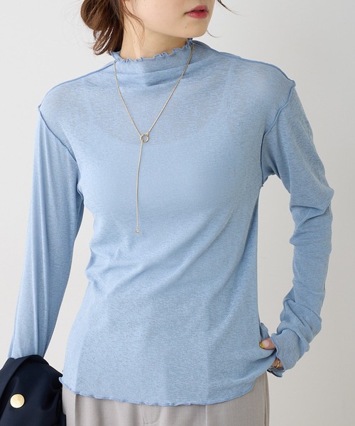 PUAL CE CIN（ピュアルセシン）の「シアーメロープルオーバー（Tシャツ/カットソー・レディース・ブルー/オフホワイト/ブラック・FREE）」の9枚目の写真