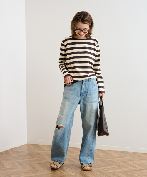 FRAMeWORK(フレームワーク)の「≪追加≫【LEMINOR/ルミノア】スムース太ボーダー(Tシャツ/カットソー・レディース・ブラック/ブラウン・FREE)」の22枚目の写真