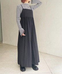 レースアップナイロンフレアキャミワンピース