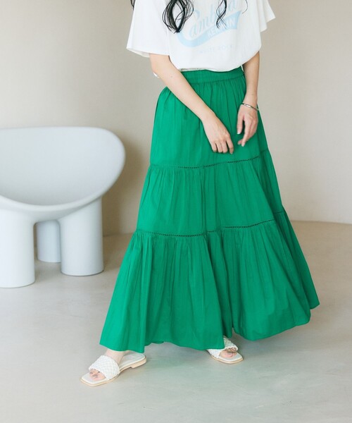 FREAK'S STORE(フリークスストア)の「インドティアードマキシスカート(スカート・レディース・ホワイト/ブラック/グリーン/ブルー/ブルーグリーン/フューシャピンク・フリ-)」の3枚目の写真