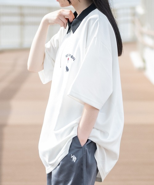 Red Cap Girl（レッドキャプガール）の「【a-r】〔RedCapGirl/レッドキャップガール〕接触冷感 とろみポンチ ワンポイント胸刺繍 半袖ハーフジップ（ポロシャツ・メンズ・ホワイト/グレイッシュベージュ/ブラック/ブルー/ライトグレー/チャコールグレー/ダークブルー/ピンク/グリーン・MEDIUM/LARGE/X-LARGE）」の14枚目の写真