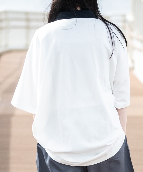Red Cap Girl（レッドキャプガール）の「【a-r】〔RedCapGirl/レッドキャップガール〕接触冷感 とろみポンチ ワンポイント胸刺繍 半袖ハーフジップ（ポロシャツ・メンズ・ホワイト/グレイッシュベージュ/ブラック/ブルー/ライトグレー/チャコールグレー/ダークブルー/ピンク/グリーン・MEDIUM/LARGE/X-LARGE）」の13枚目の写真