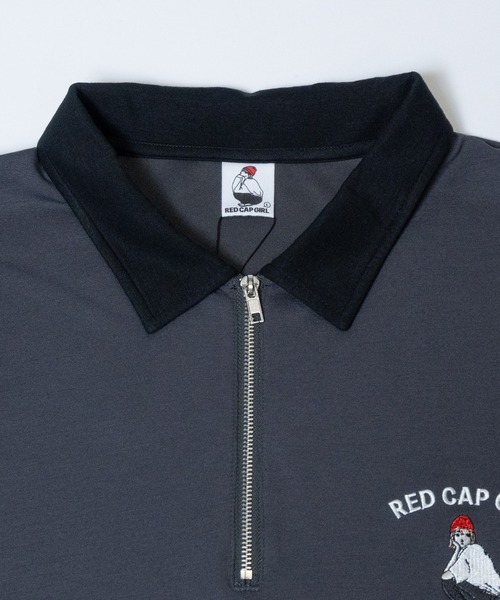Red Cap Girl（レッドキャプガール）の「【a-r】〔RedCapGirl/レッドキャップガール〕接触冷感 とろみポンチ ワンポイント胸刺繍 半袖ハーフジップ（ポロシャツ・メンズ・ホワイト/グレイッシュベージュ/ブラック/ブルー/ライトグレー/チャコールグレー/ダークブルー/ピンク/グリーン・MEDIUM/LARGE/X-LARGE）」の17枚目の写真