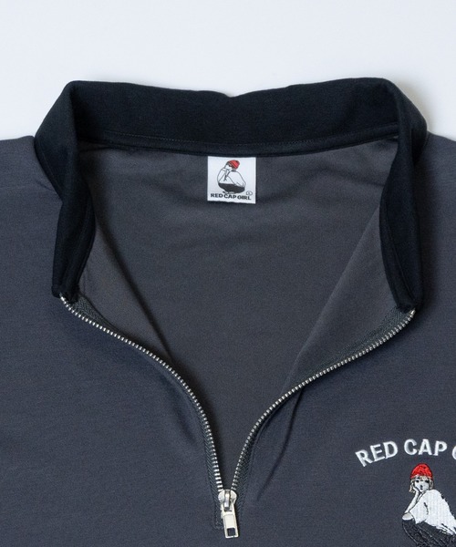 Red Cap Girl（レッドキャプガール）の「【a-r】〔RedCapGirl/レッドキャップガール〕接触冷感 とろみポンチ ワンポイント胸刺繍 半袖ハーフジップ（ポロシャツ・メンズ・ホワイト/グレイッシュベージュ/ブラック/ブルー/ライトグレー/チャコールグレー/ダークブルー/ピンク/グリーン・MEDIUM/LARGE/X-LARGE）」の18枚目の写真