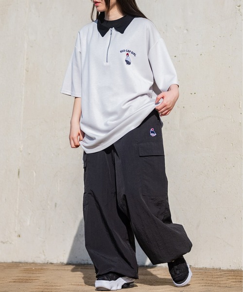 Red Cap Girl（レッドキャプガール）の「【a-r】〔RedCapGirl/レッドキャップガール〕接触冷感 とろみポンチ ワンポイント胸刺繍 半袖ハーフジップ（ポロシャツ・メンズ・ホワイト/グレイッシュベージュ/ブラック/ブルー/ライトグレー/チャコールグレー/ダークブルー/ピンク/グリーン・MEDIUM/LARGE/X-LARGE）」の18枚目の写真