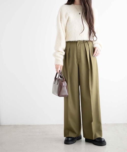セール】WEGO/ハイウエストタックワイドスラックス（スラックス