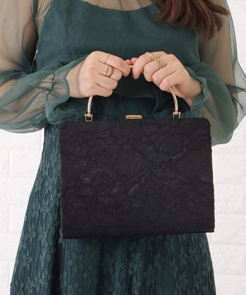 Lace Ladies(レースレディース)の「総レーススクエアがま口ハンドバッグ(クラッチバッグ・レディース・ブラック/アイボリー/グレー・FREE)」の21枚目の写真