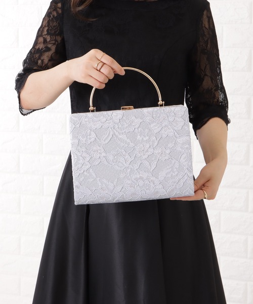 Lace Ladies(レースレディース)の「総レーススクエアがま口ハンドバッグ(クラッチバッグ・レディース・ブラック/アイボリー/グレー・FREE)」の17枚目の写真
