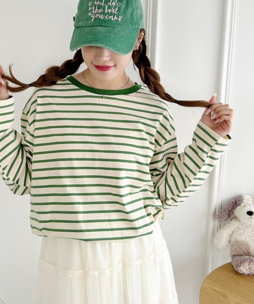 Loueme（ルエム）の「カラーボーダーロングスリーブカットソー（Tシャツ/カットソー・レディース・レッド/グリーン/ブラック・FREE）」の2枚目の写真