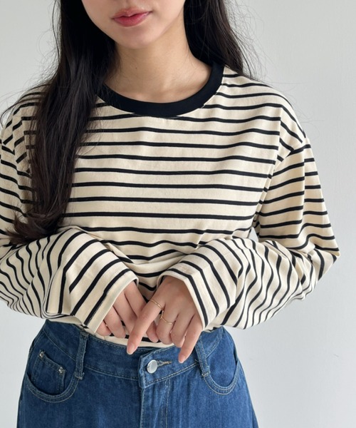 Loueme（ルエム）の「カラーボーダーロングスリーブカットソー（Tシャツ/カットソー・レディース・レッド/グリーン/ブラック・FREE）」の9枚目の写真