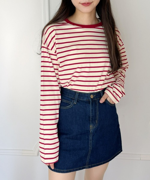 Loueme（ルエム）の「カラーボーダーロングスリーブカットソー（Tシャツ/カットソー・レディース・レッド/グリーン/ブラック・FREE）」の5枚目の写真