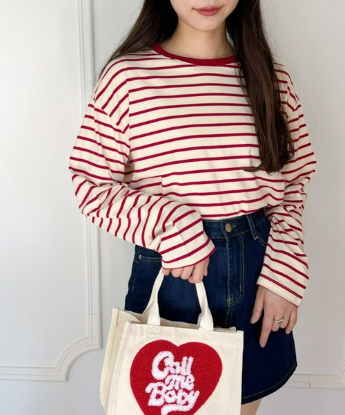 Loueme（ルエム）の「カラーボーダーロングスリーブカットソー（Tシャツ/カットソー・レディース・レッド/グリーン/ブラック・FREE）」の4枚目の写真