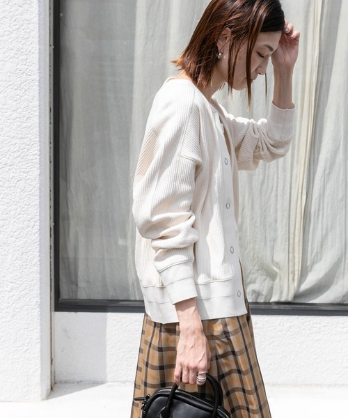 FORK&SPOON（フォークアンドスプーン）の「FORK&SPOON　ラゲットリブカーディガン（カーディガン/ボレロ・レディース・ネイビー/アイボリー/グレー・1）」の13枚目の写真