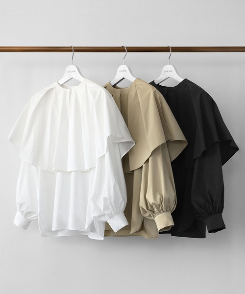 ELFRANK(エルフランク)の「ケープセットボリューム袖3WAYブラウス(シャツ/ブラウス・レディース・ブラック/ベージュ/オフホワイト・FREE)」の4枚目の写真