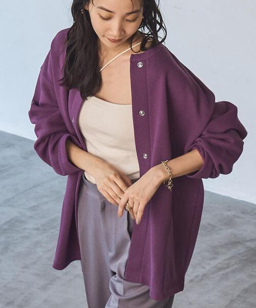 coen(コーエン)の「【WEB限定】裏起毛スウェットミディアム丈カーディガン(カーディガン/ボレロ・レディース・オフホワイト/ブラック/ライトグレー/ダークグレー/ベージュ/パープル・FREE)」の6枚目の写真