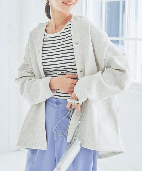 coen(コーエン)の「【WEB限定】裏起毛スウェットミディアム丈カーディガン(カーディガン/ボレロ・レディース・オフホワイト/ブラック/ライトグレー/ダークグレー/ベージュ/パープル・FREE)」の3枚目の写真