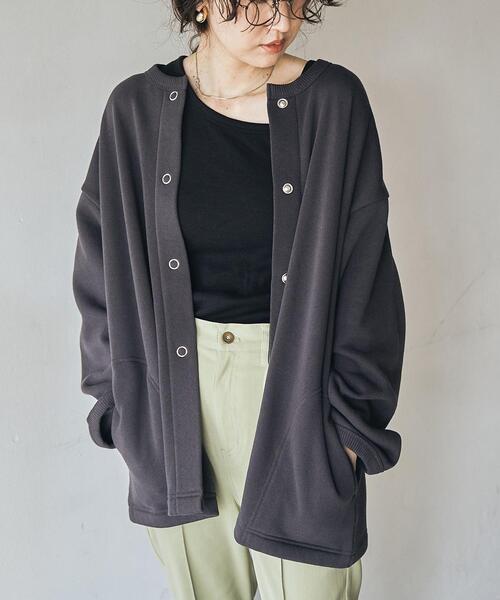 coen(コーエン)の「【WEB限定】裏起毛スウェットミディアム丈カーディガン(カーディガン/ボレロ・レディース・オフホワイト/ブラック/ライトグレー/ダークグレー/ベージュ/パープル・FREE)」の4枚目の写真