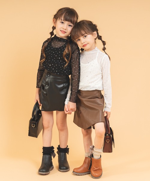 URBAN CHERRY(アーバンチェリー)の「ドットラメデザインシースルートップス(Tシャツ/カットソー・キッズ・ブラック/ホワイト・110cm/120cm/130cm/140cm)」の8枚目の写真