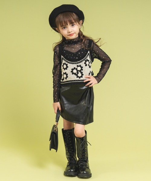 URBAN CHERRY(アーバンチェリー)の「ドットラメデザインシースルートップス(Tシャツ/カットソー・キッズ・ブラック/ホワイト・110cm/120cm/130cm/140cm)」の7枚目の写真