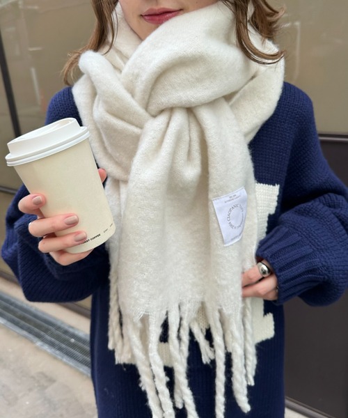 CIAOPANIC TYPY（チャオパニックティピー）の「【静電気防止】洗える太フリンジマフラー（マフラー・レディース・ピンク/ライトグレー/アイボリー/ブルー・ONE SIZE）」の6枚目の写真