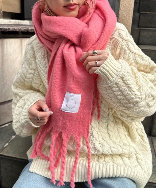 CIAOPANIC TYPY（チャオパニックティピー）の「【静電気防止】洗える太フリンジマフラー（マフラー・レディース・ピンク/ライトグレー/アイボリー/ブルー・ONE SIZE）」の12枚目の写真