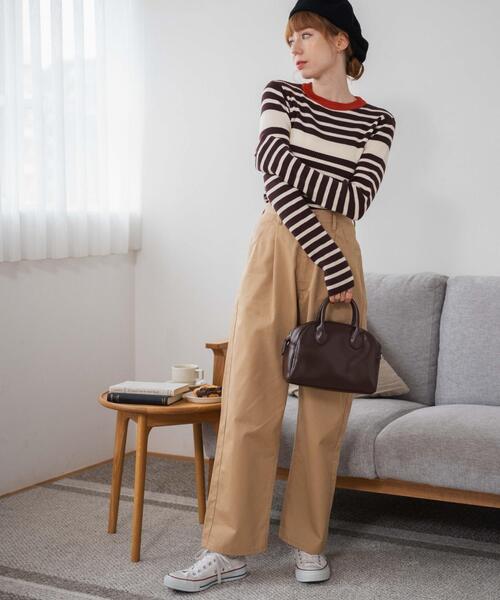 WEGO（ウィゴー）の「WEGO/パネルボーダーニットトップ（ニット/セーター・レディース・ブラウン/ホワイト/グリーン・FREE）」の5枚目の写真