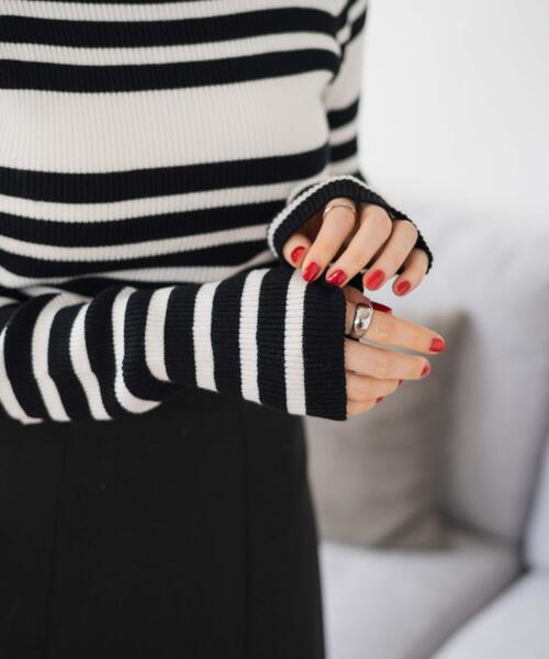 WEGO（ウィゴー）の「WEGO/パネルボーダーニットトップ（ニット/セーター・レディース・ブラウン/ホワイト/グリーン・FREE）」の8枚目の写真