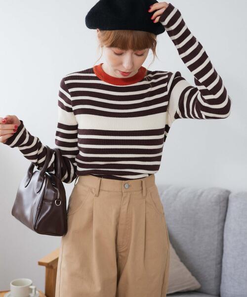 WEGO（ウィゴー）の「WEGO/パネルボーダーニットトップ（ニット/セーター・レディース・ブラウン/ホワイト/グリーン・FREE）」の15枚目の写真