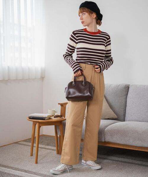 WEGO（ウィゴー）の「WEGO/パネルボーダーニットトップ（ニット/セーター・レディース・ブラウン/ホワイト/グリーン・FREE）」の16枚目の写真