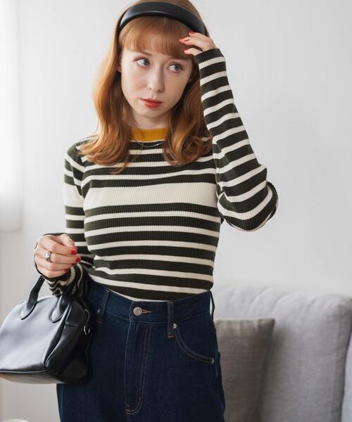 WEGO（ウィゴー）の「WEGO/パネルボーダーニットトップ（ニット/セーター・レディース・ブラウン/ホワイト/グリーン・FREE）」の17枚目の写真