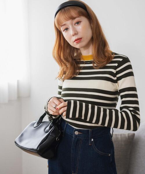 WEGO（ウィゴー）の「WEGO/パネルボーダーニットトップ（ニット/セーター・レディース・ブラウン/ホワイト/グリーン・FREE）」の18枚目の写真