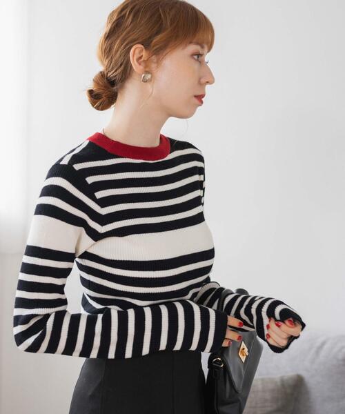 WEGO（ウィゴー）の「WEGO/パネルボーダーニットトップ（ニット/セーター・レディース・ブラウン/ホワイト/グリーン・FREE）」の11枚目の写真